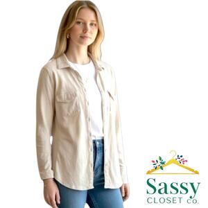 Calvin Klein Off White Long Sleeve Classic Collar Shirt Stretch Panels Large